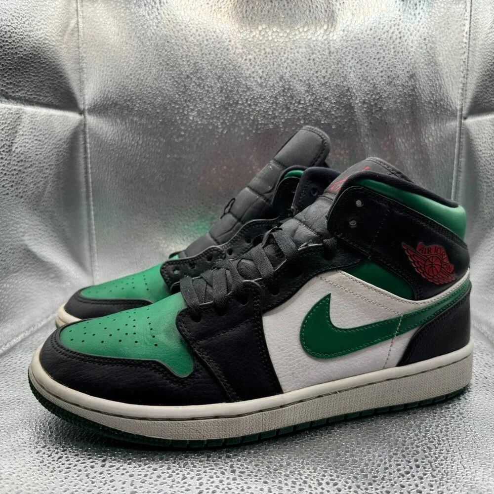 Size 8.5 Nike Air Jordan 1 Mid Pine‎ Green Black Mens Sneaker Shoes 554724-067